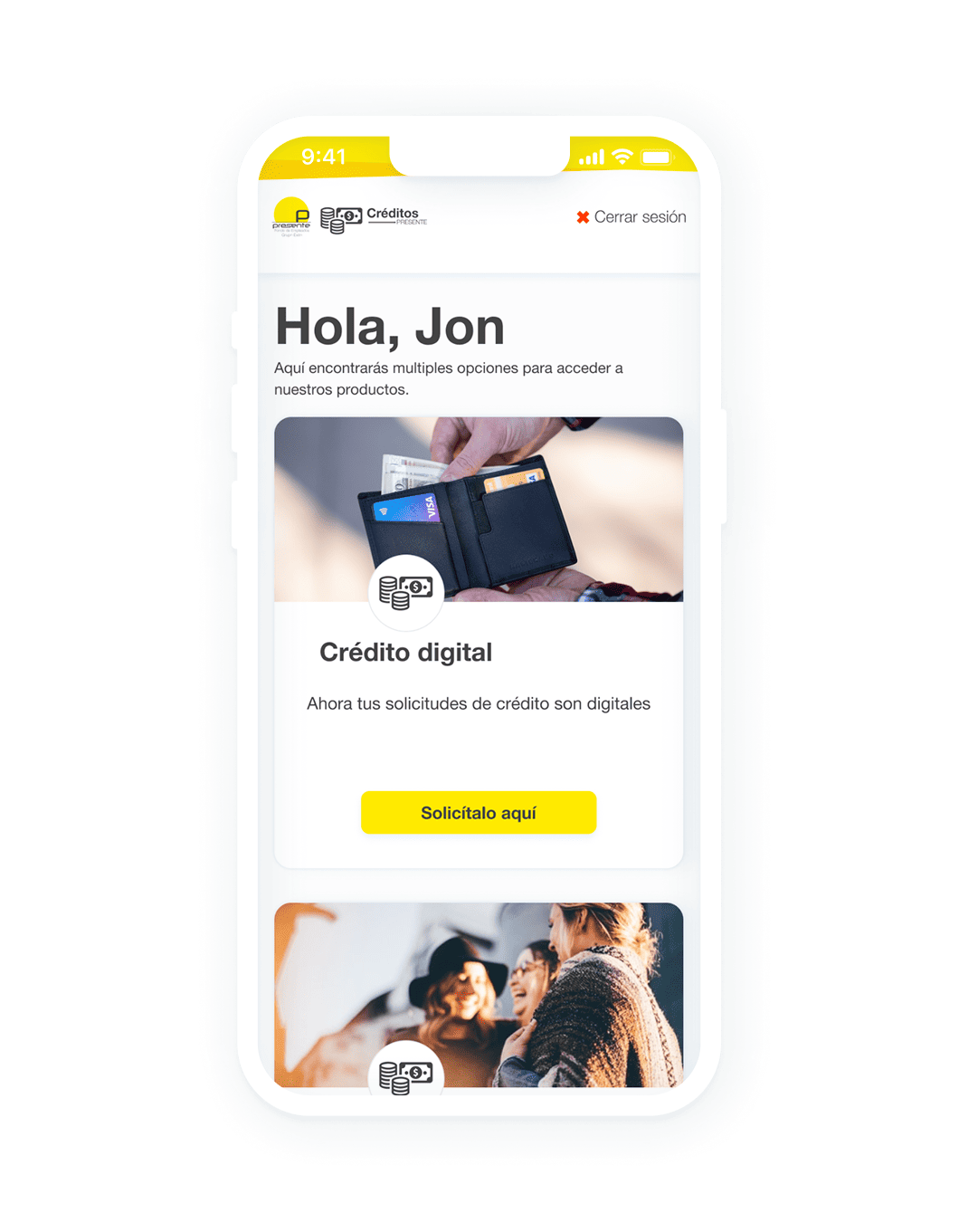 Fondo Presente mobile simulator and CTA flow screens